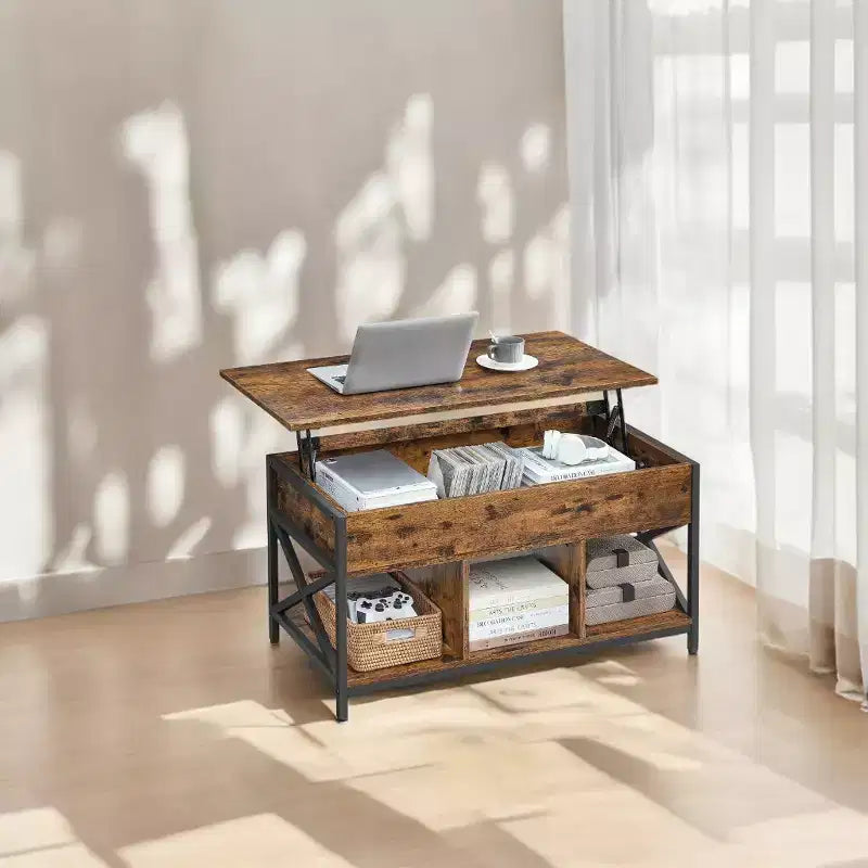 Tavolino da Salotto Sollevabile 49.9 x 100.1 x (49-62) cm con Vani Nascosti e Ripiano, Tavolino Accent per Soggiorno, Ufficio