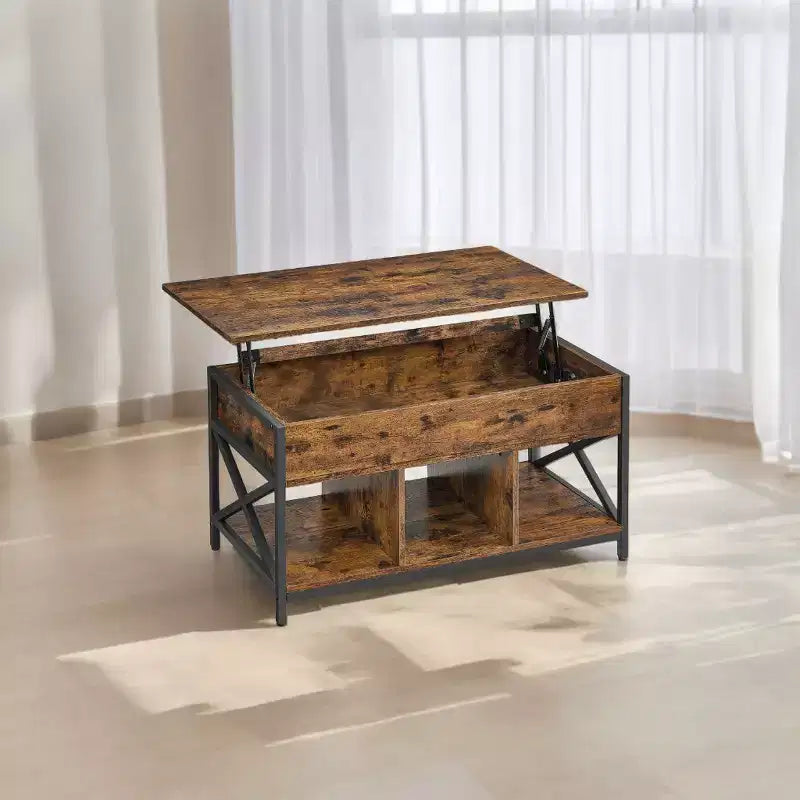 Tavolino da Salotto Sollevabile 49.9 x 100.1 x (49-62) cm con Vani Nascosti e Ripiano, Tavolino Accent per Soggiorno, Ufficio