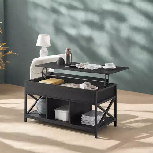 Tavolino da Salotto Sollevabile 49.9 x 100.1 x (49-62) cm con Vani Nascosti e Ripiano, Tavolino Accent per Soggiorno, Ufficio