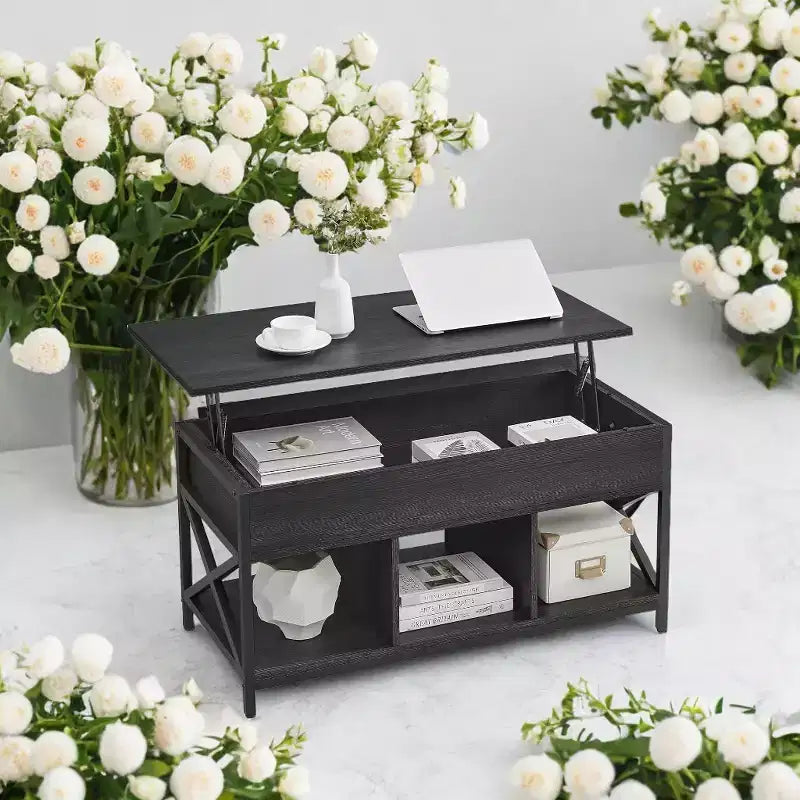 Tavolino da Salotto Sollevabile 49.9 x 100.1 x (49-62) cm con Vani Nascosti e Ripiano, Tavolino Accent per Soggiorno, Ufficio