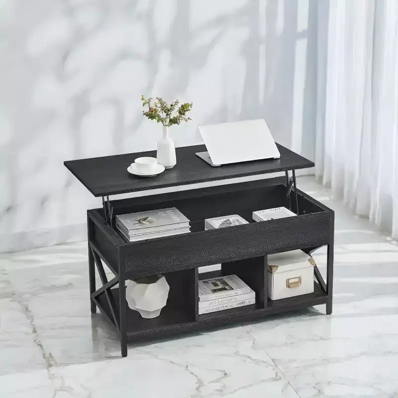 Tavolino da Salotto Sollevabile 49.9 x 100.1 x (49-62) cm con Vani Nascosti e Ripiano, Tavolino Accent per Soggiorno, Ufficio