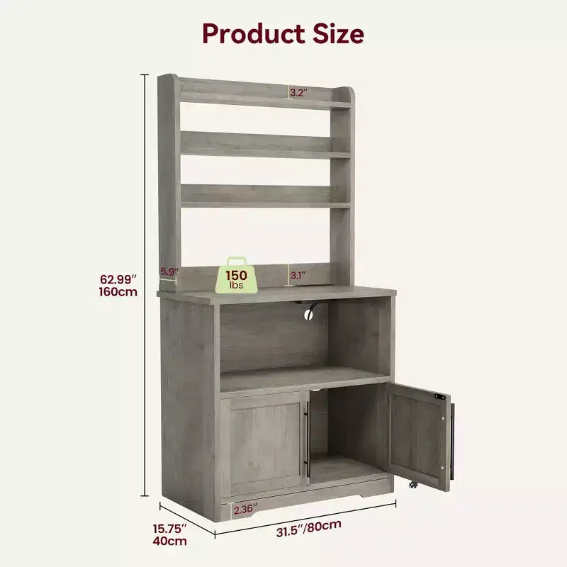 Mobiletto per forno a microonde con ripiani, mobile da cucina in legno stile rustico con presa elettrica e piano di lavoro rinforzato