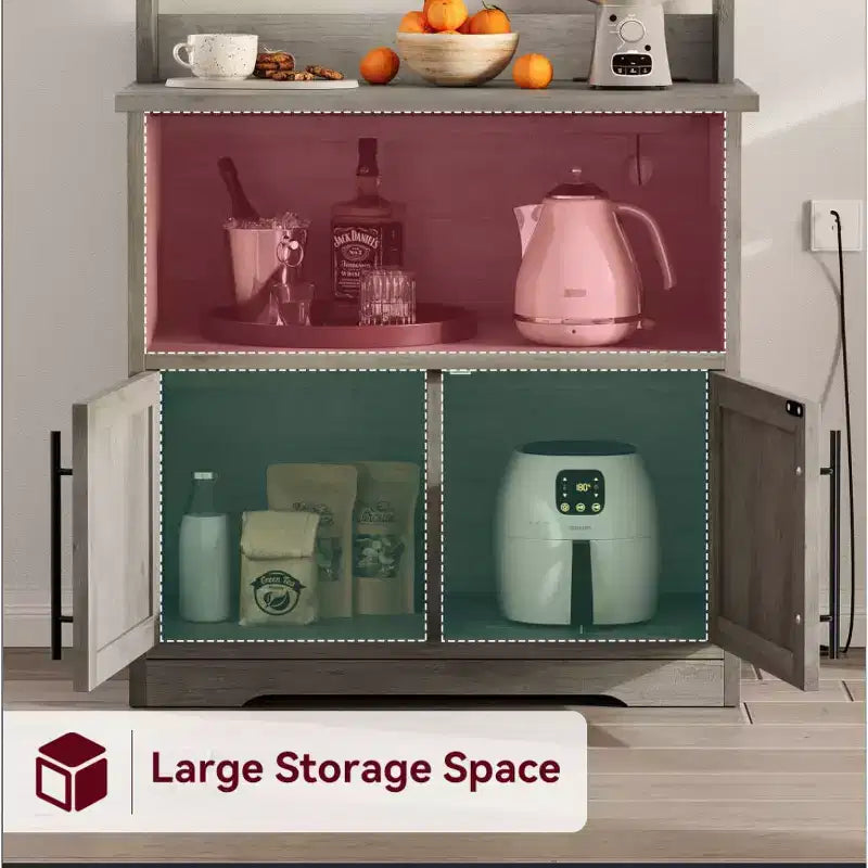 Mobiletto per forno a microonde con ripiani, mobile da cucina in legno stile rustico con presa elettrica e piano di lavoro rinforzato