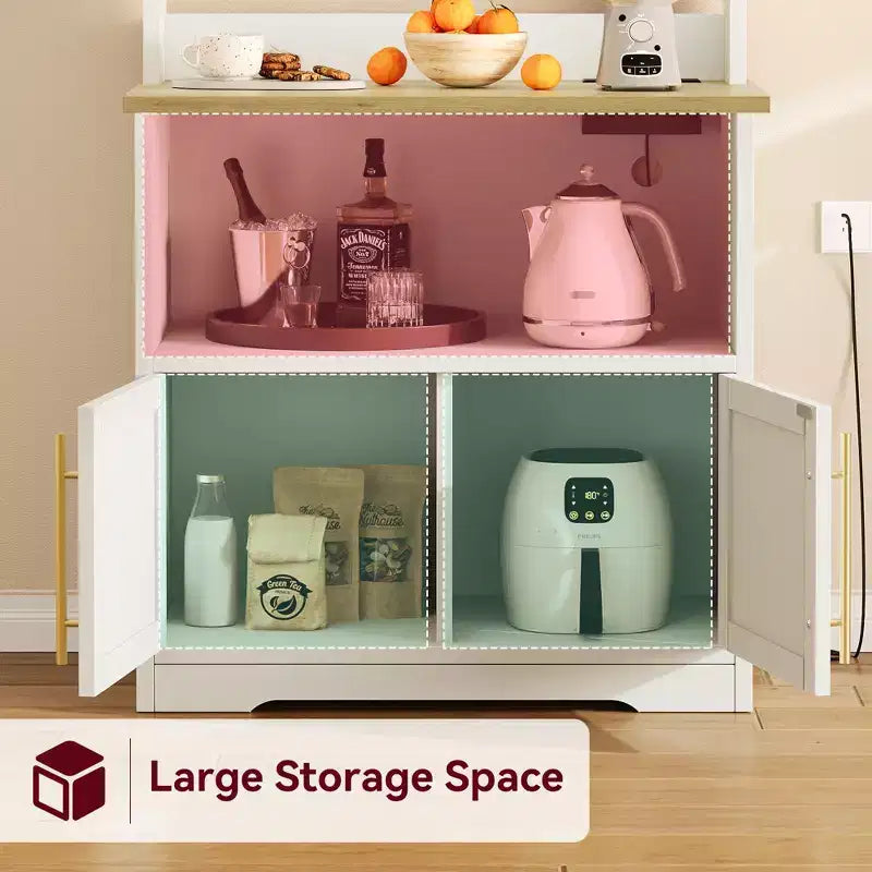 Mobiletto per forno a microonde con ripiani, mobile da cucina in legno stile rustico con presa elettrica e piano di lavoro rinforzato