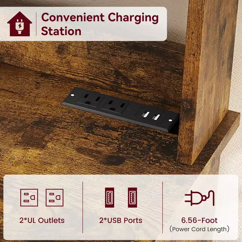 Mobiletto per forno a microonde con ripiani, mobile da cucina in legno stile rustico con presa elettrica e piano di lavoro rinforzato