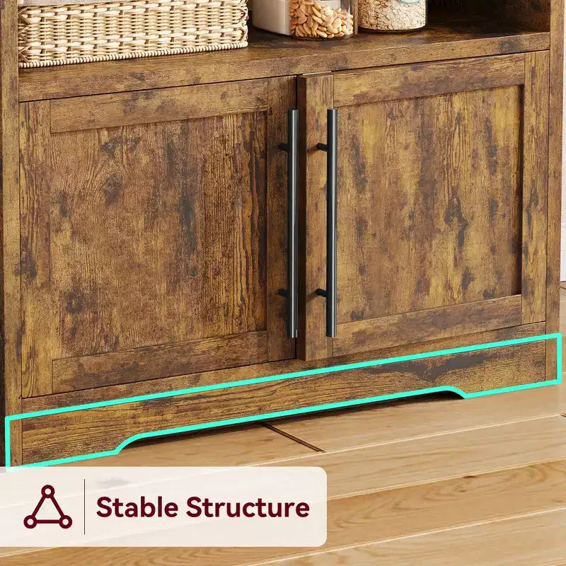 Mobiletto per forno a microonde con ripiani, mobile da cucina in legno stile rustico con presa elettrica e piano di lavoro rinforzato