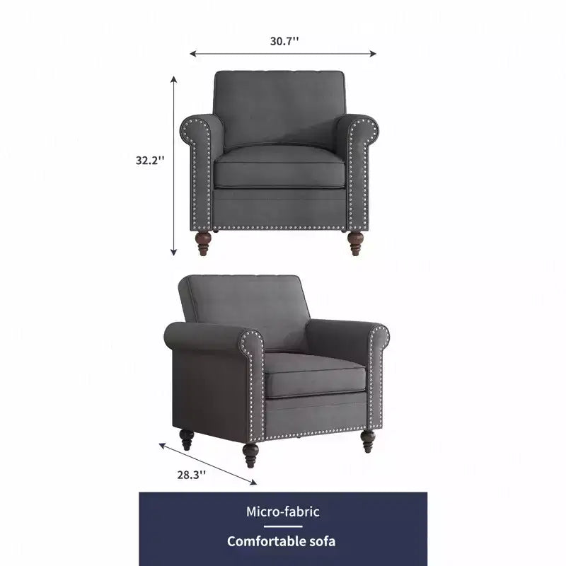 Poltrona d'Appoggio Moderna in Lino Rivet Design, Divanetto a 1 Posto Mid-Century per Casa, Ufficio e Appartamento