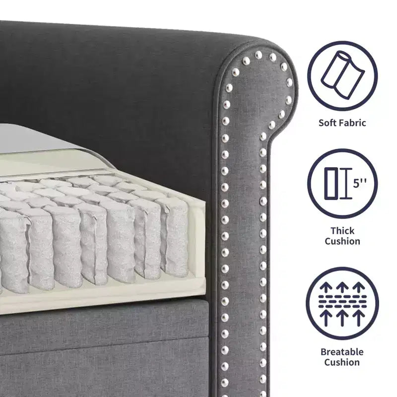Poltrona d'Appoggio Moderna in Lino Rivet Design, Divanetto a 1 Posto Mid-Century per Casa, Ufficio e Appartamento