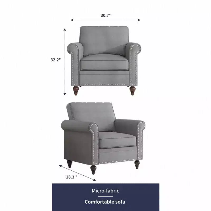 Poltrona d'Appoggio Moderna in Lino Rivet Design, Divanetto a 1 Posto Mid-Century per Casa, Ufficio e Appartamento
