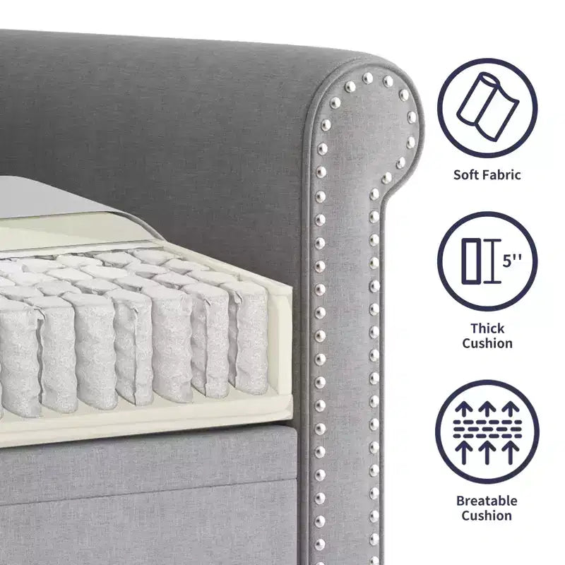 Poltrona d'Appoggio Moderna in Lino Rivet Design, Divanetto a 1 Posto Mid-Century per Casa, Ufficio e Appartamento