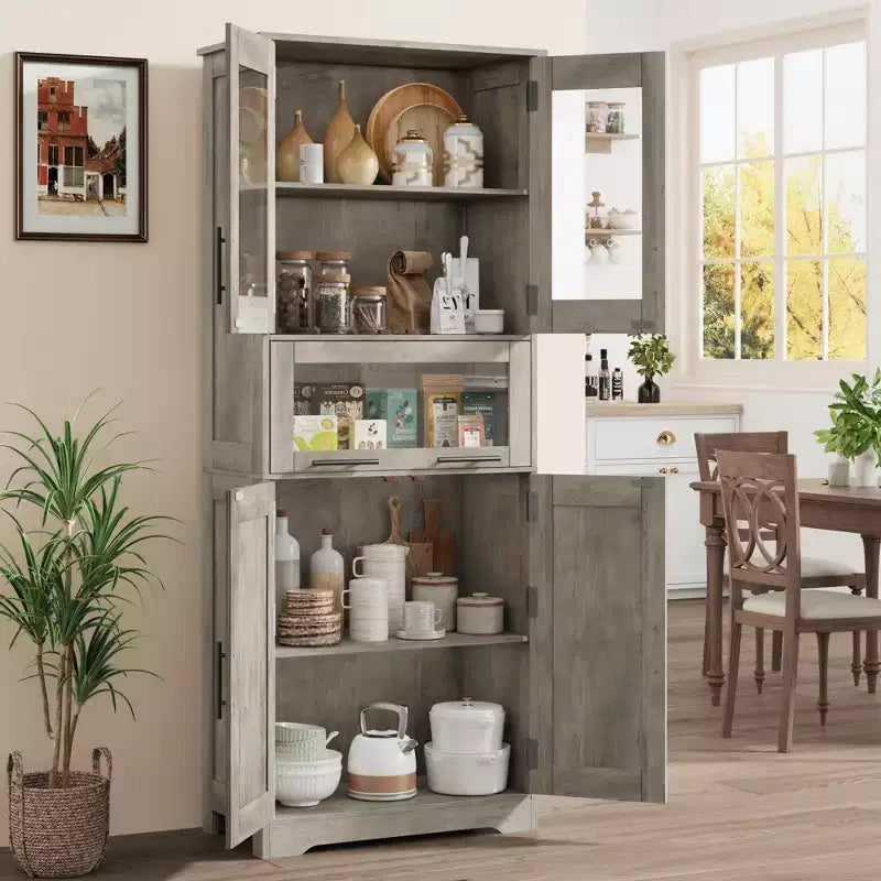 Armadietto da bagno alto, mobiletto indipendente per la biancheria con ante e ripiani regolabili, 170 cm H, per soggiorno o dispensa da cucina