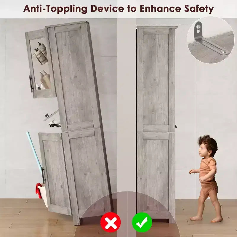 Armadietto da bagno alto, mobiletto indipendente per la biancheria con ante e ripiani regolabili, 170 cm H, per soggiorno o dispensa da cucina