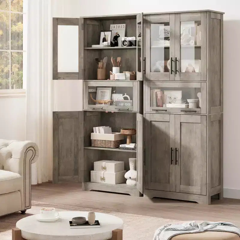 Armadietto da bagno alto, mobiletto indipendente per la biancheria con ante e ripiani regolabili, 170 cm H, per soggiorno o dispensa da cucina