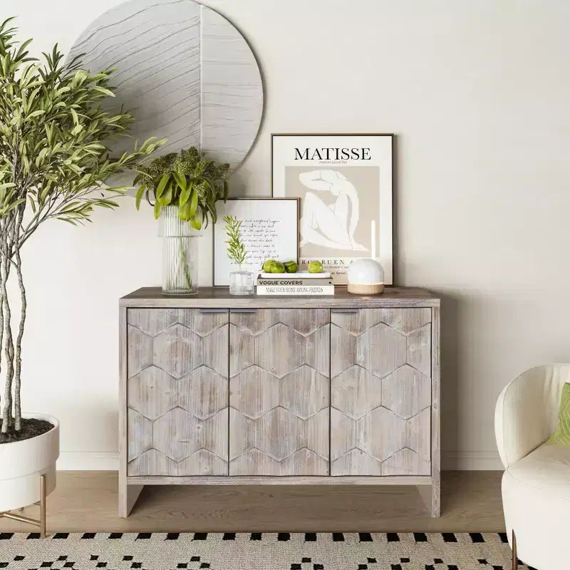 Mobile d'accento in stile rustico, credenza a 3 ante in legno, mobile da buffet, credenza, mobile contenitore