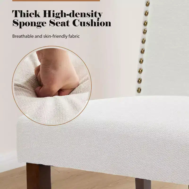 Sedie da pranzo moderne senza braccioli con tessuto imbottito, borchie e gambe in legno