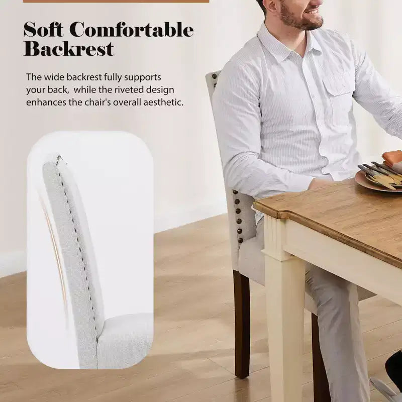 Sedie da pranzo moderne senza braccioli con tessuto imbottito, borchie e gambe in legno