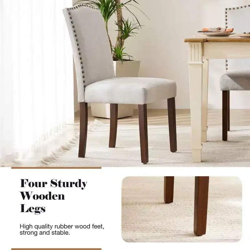 Sedie da pranzo moderne senza braccioli con tessuto imbottito, borchie e gambe in legno