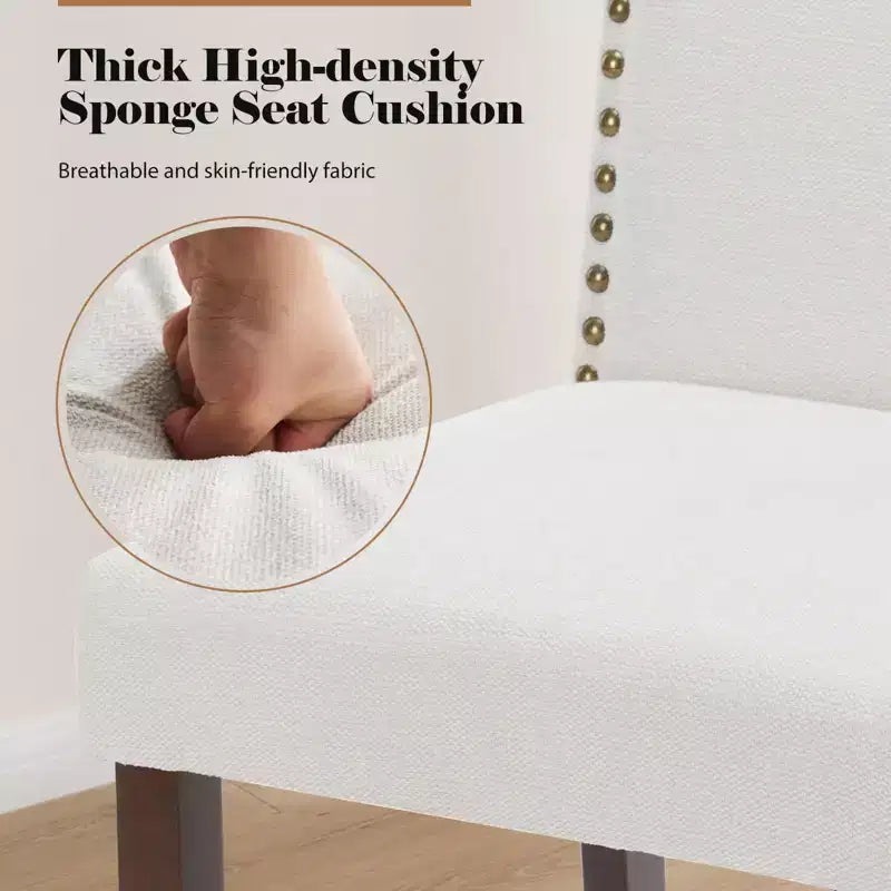 Sedie da pranzo moderne senza braccioli con tessuto imbottito, borchie e gambe in legno