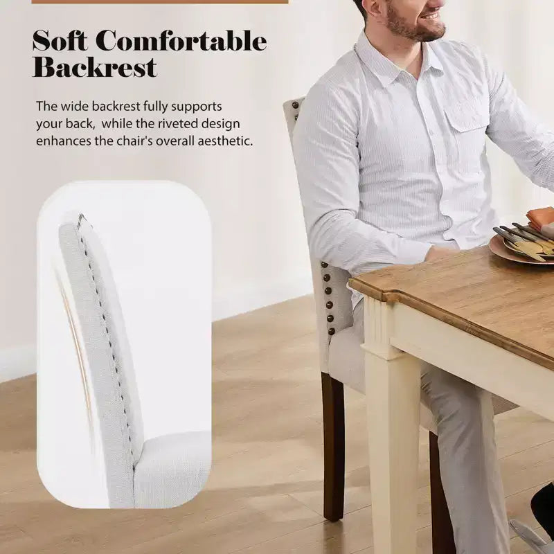 Sedie da pranzo moderne senza braccioli con tessuto imbottito, borchie e gambe in legno