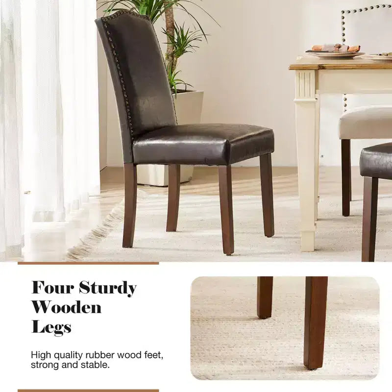 Sedie da pranzo moderne senza braccioli con tessuto imbottito, borchie e gambe in legno