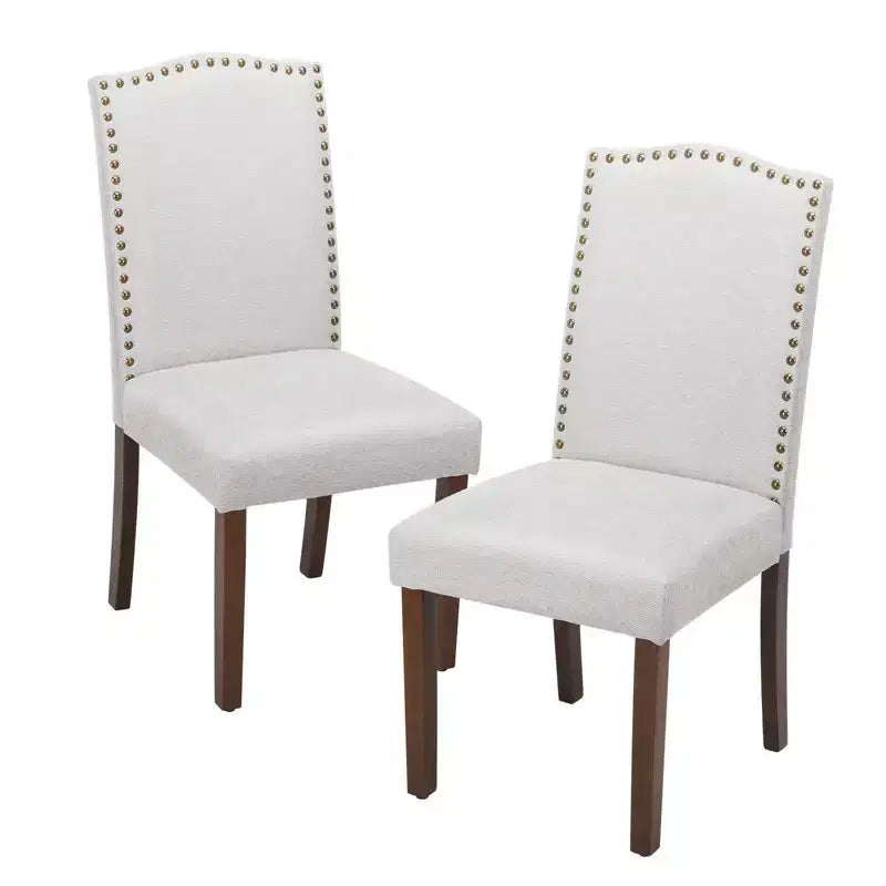 Sedie da pranzo moderne senza braccioli con tessuto imbottito, borchie e gambe in legno