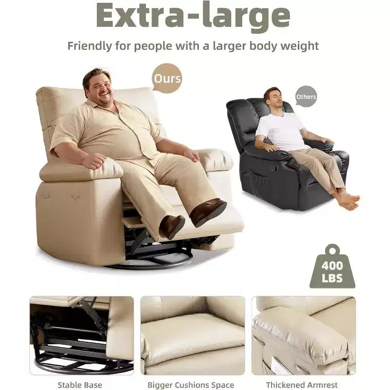 Poltrona Reclinabile Extra Large per Adulti - Divano Recliner in Pelle PU con Schiuma ad Alta Densità, Seduta Ampia e Reclinazione Manuale Fluida