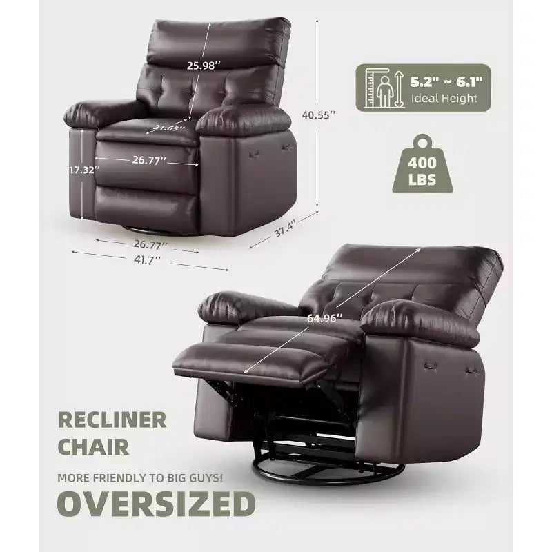 Poltrona Reclinabile Extra Large per Adulti - Divano Recliner in Pelle PU con Schiuma ad Alta Densità, Seduta Ampia e Reclinazione Manuale Fluida