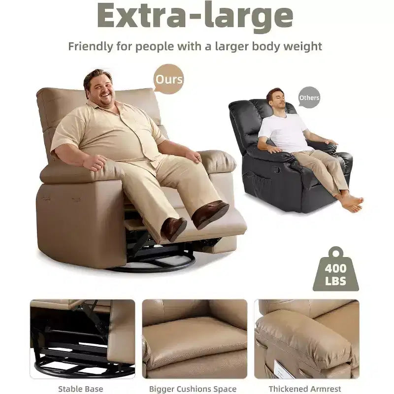 Poltrona Reclinabile Extra Large per Adulti - Divano Recliner in Pelle PU con Schiuma ad Alta Densità, Seduta Ampia e Reclinazione Manuale Fluida