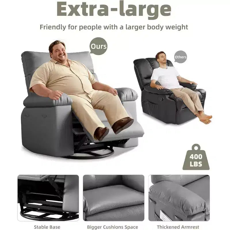 Poltrona Reclinabile Extra Large per Adulti - Divano Recliner in Pelle PU con Schiuma ad Alta Densità, Seduta Ampia e Reclinazione Manuale Fluida