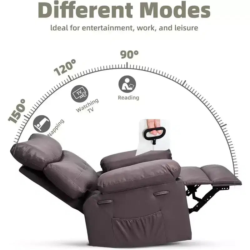 Poltrona Reclinabile Extra Large per Adulti - Divano Recliner in Pelle PU con Schiuma ad Alta Densità, Seduta Ampia e Reclinazione Manuale Fluida