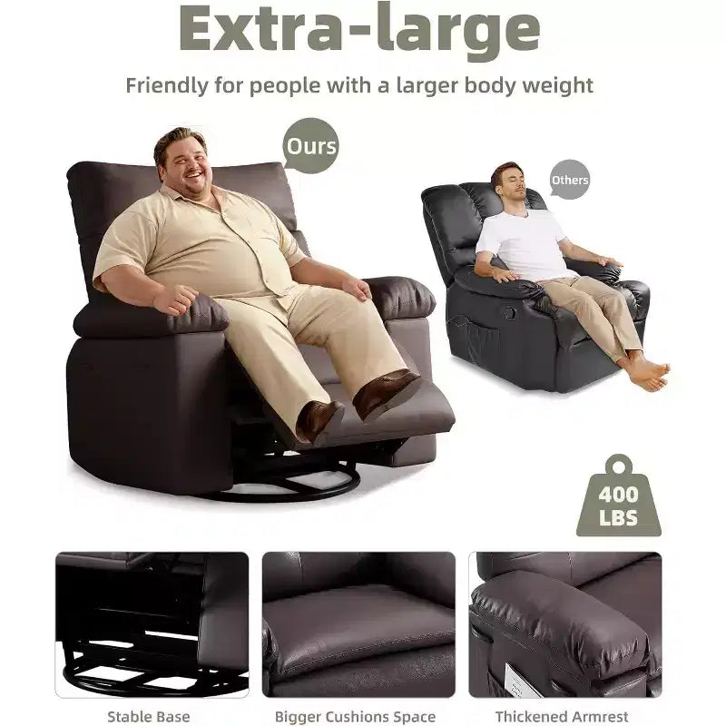 Poltrona Reclinabile Extra Large per Adulti - Divano Recliner in Pelle PU con Schiuma ad Alta Densità, Seduta Ampia e Reclinazione Manuale Fluida