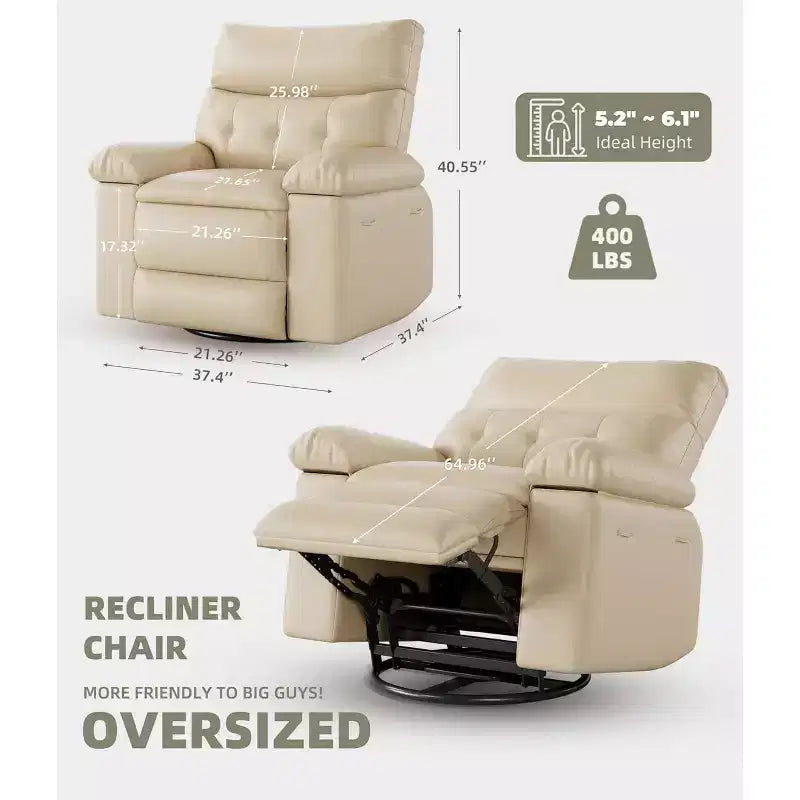 Poltrona Reclinabile Extra Large per Adulti - Divano Recliner in Pelle PU con Schiuma ad Alta Densità, Seduta Ampia e Reclinazione Manuale Fluida