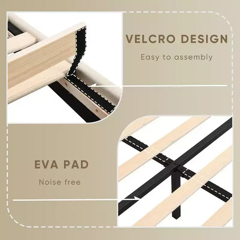 Struttura letto matrimoniale queen size con 2 cassetti portaoggetti, testiera imbottita in tessuto con stazione di ricarica, ripiano portaoggetti, nessuna necessità di rete a molle, beige