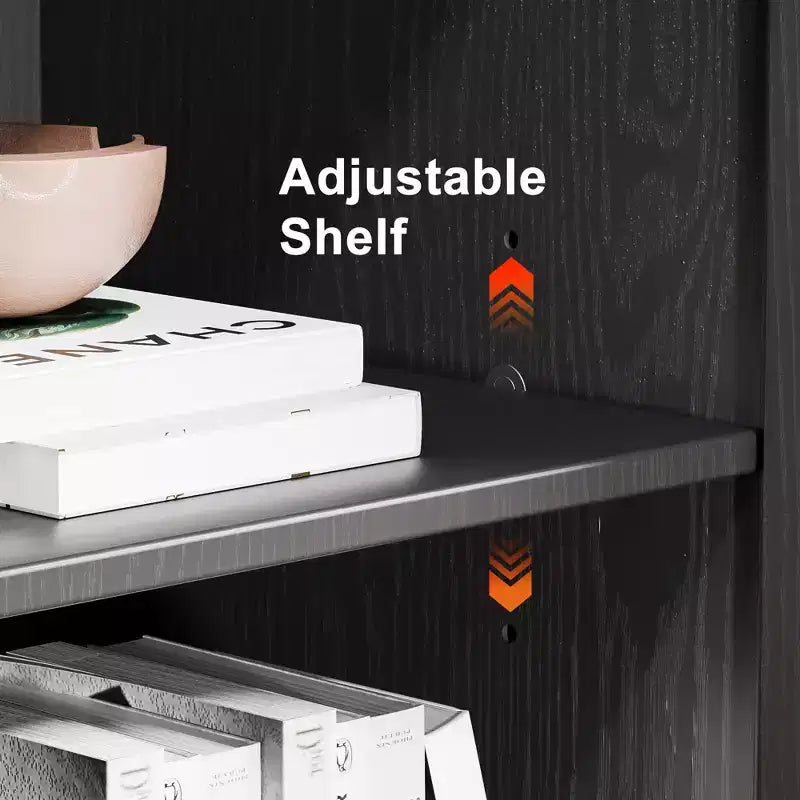 Mobiletto decorativo da 72 pollici alto, effetto venatura del legno nero, con spazio sufficiente per 12 ripiani