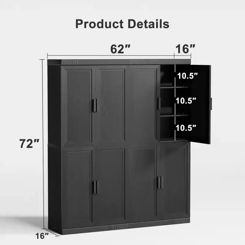 Mobiletto decorativo da 72 pollici alto, effetto venatura del legno nero, con spazio sufficiente per 12 ripiani