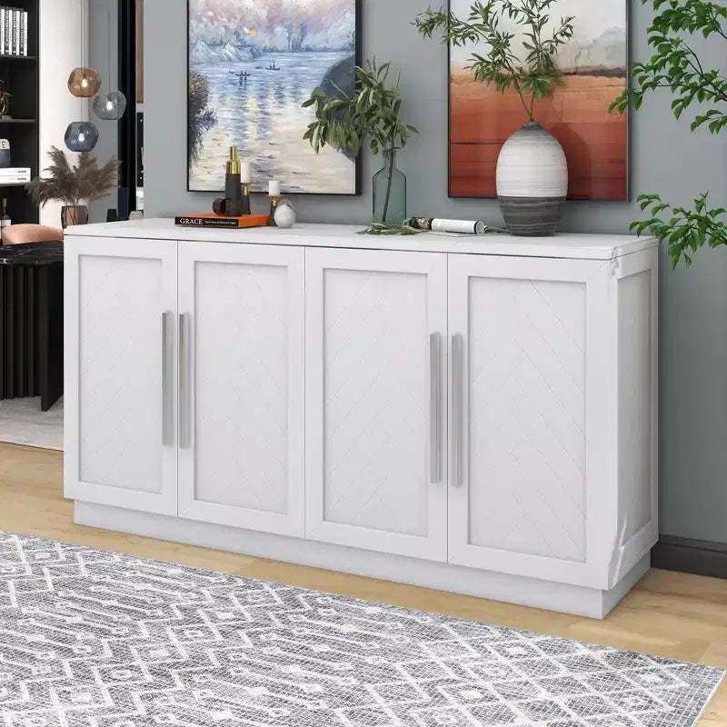 Sideboard Buffet Cabinet with Storage, Adjustable Shelves and Silver Handles for Kitchen