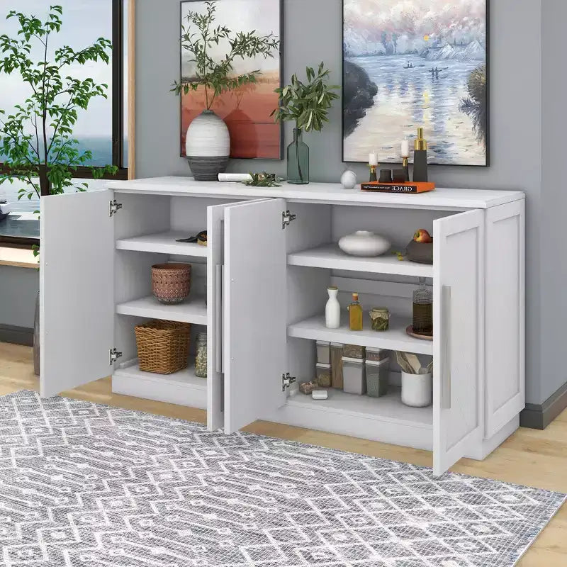 Credenza Buffet con Mobile Contenitore, Ripiani Regolabili e Maniglie Argentate per Cucina