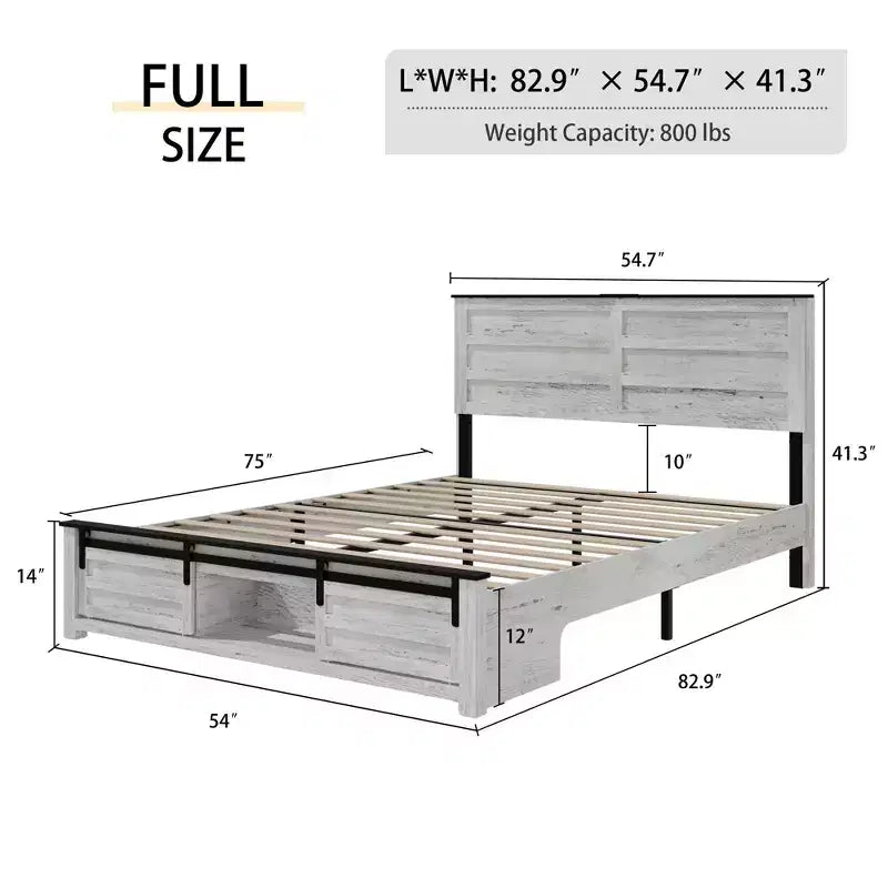 Letto a piattaforma matrimoniale/queen size con testiera imbottita e contenitore, struttura letto a piattaforma in legno con stazione di ricarica e luci a LED