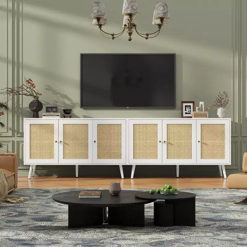 47.2 Credenza a buffet in rattan con 3 ante, credenza a buffet in stile bohémien con ripiani regolabili, consolle per soggiorno, sala da pranzo