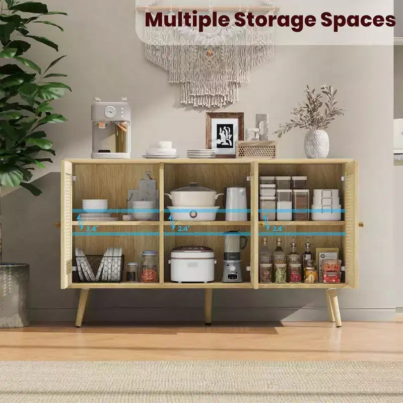 47.2 Credenza a buffet in rattan con 3 ante, credenza a buffet in stile bohémien con ripiani regolabili, consolle per soggiorno, sala da pranzo