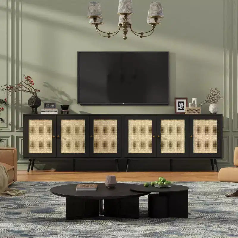 47.2 Credenza a buffet in rattan con 3 ante, credenza a buffet in stile bohémien con ripiani regolabili, consolle per soggiorno, sala da pranzo