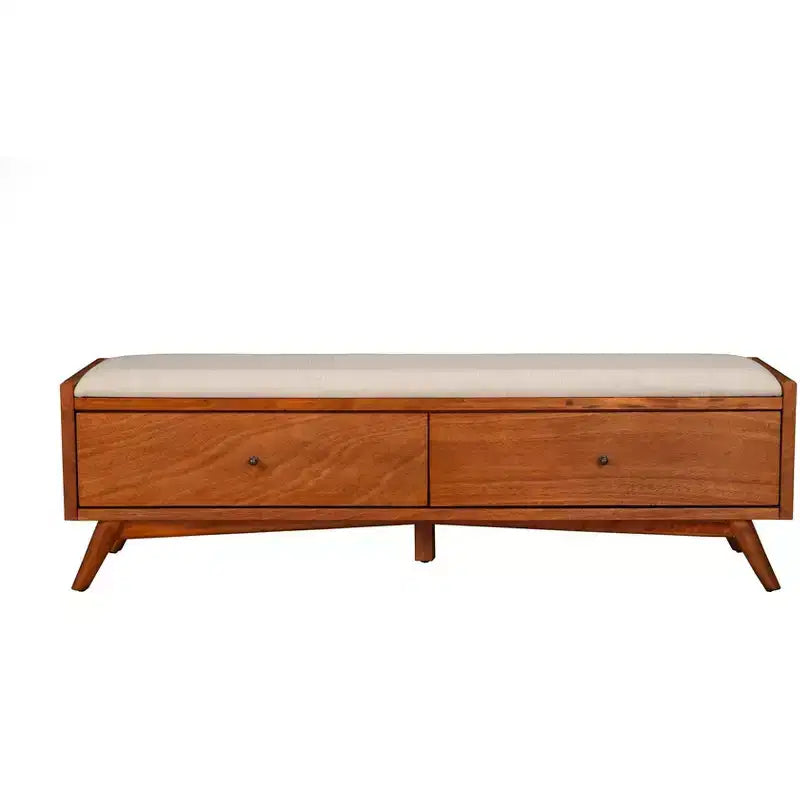 Panca accentata imbottita color castagna con struttura in mogano massiccio, stile Mid-Century Modern