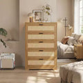 COZONY 31.5'' Tall Rattan Dresser with 5 Drawers, Wooden Storage Chest with Wide Top for Bedroom & Entryway
