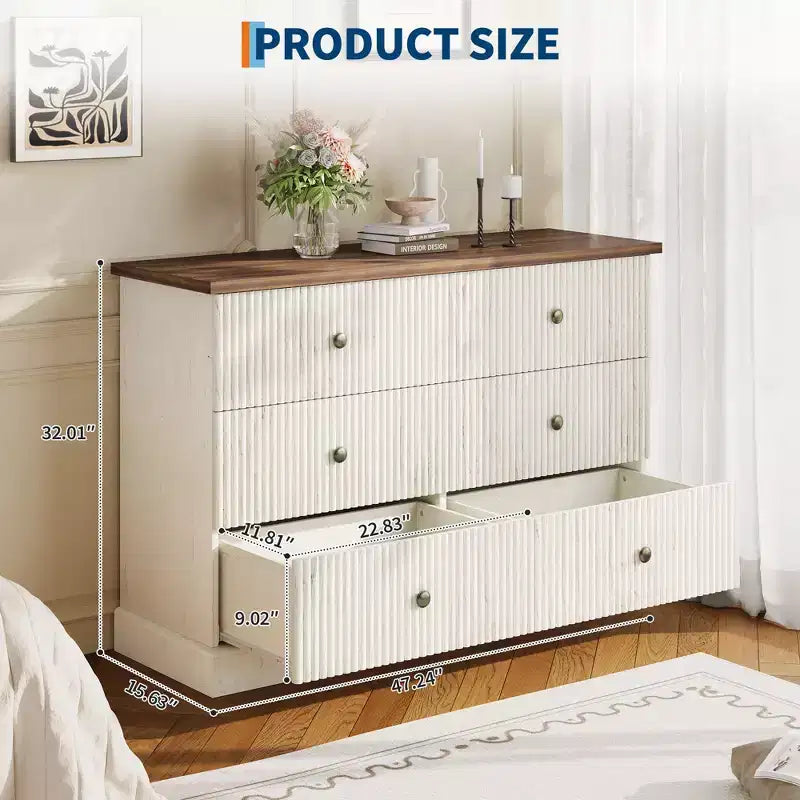 Cassettiera a 6 cassetti per camera da letto, cassettiera a 47 pollici di larghezza con spazio contenitore indipendente