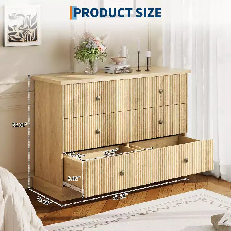 Cassettiera a 6 cassetti per camera da letto, cassettiera a 47 pollici di larghezza con spazio contenitore indipendente