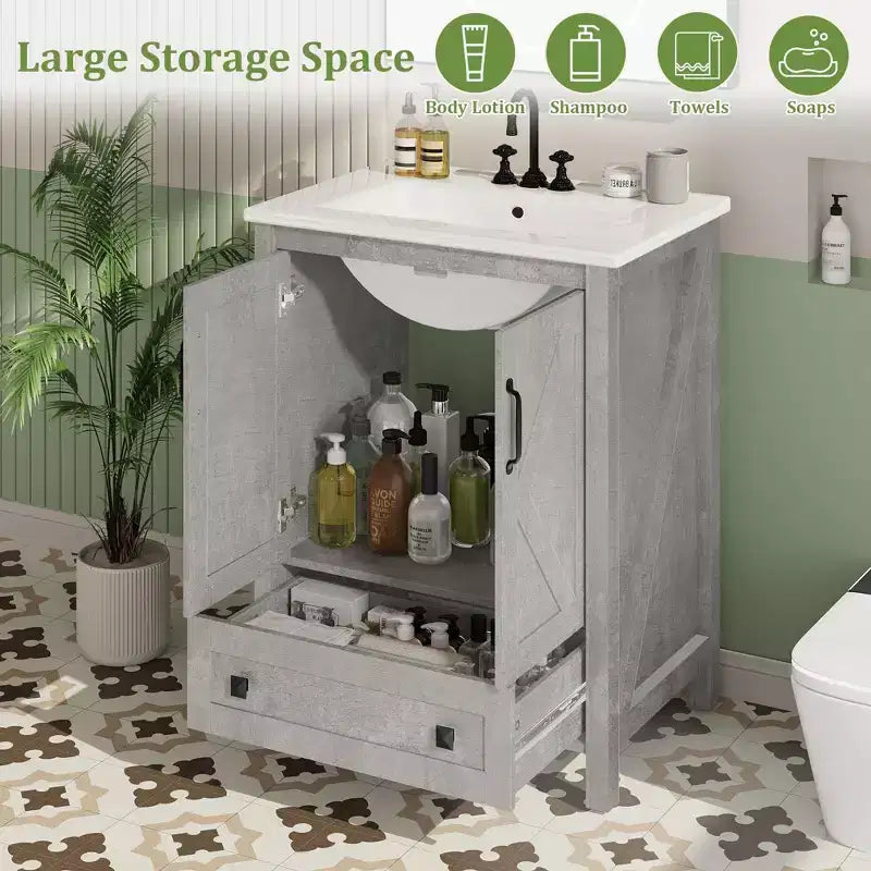 Mobile lavabo moderno da 24/30 pollici con lavello in ceramica - Mobiletto autoportante con 2 ante e 1 cassetto per riporre oggetti in bagni piccoli