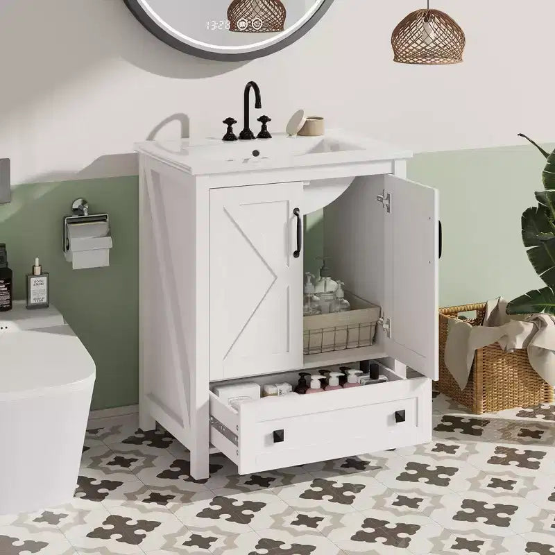 Mobile lavabo moderno da 24/30 pollici con lavello in ceramica - Mobiletto autoportante con 2 ante e 1 cassetto per riporre oggetti in bagni piccoli