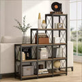 NAYSAYE Corner Ladder Bookshelf 9 Cube L Shaped Etagere Metal Wood Display Shelf for Living Room Office, Black, 45.31*11.82*52.01