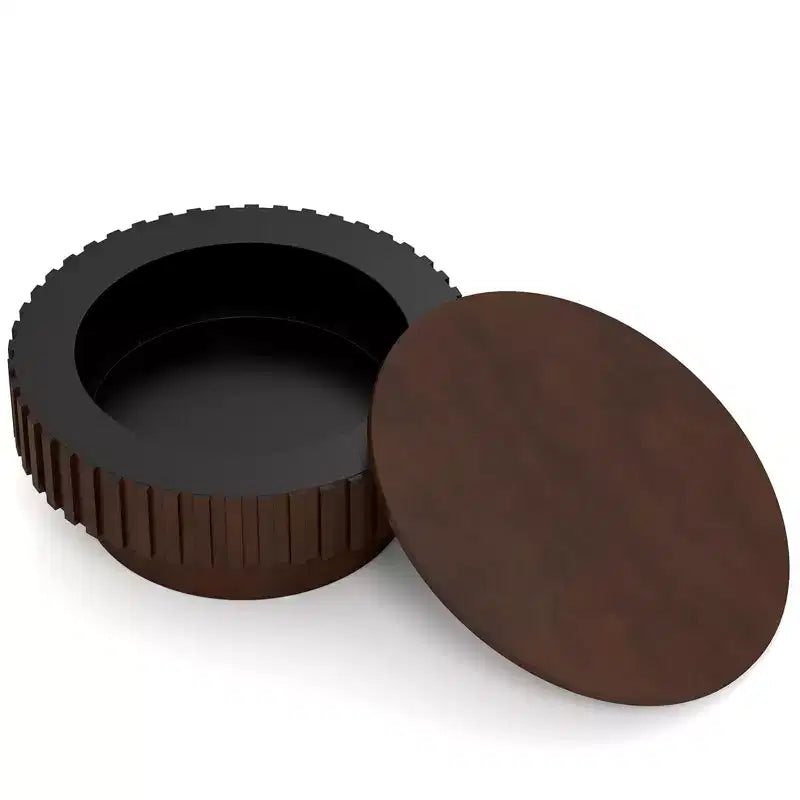 Tavolino da Caffè Rotondo in Legno con Vano Contenitore Nascosto, Finitura Noce/Naturale