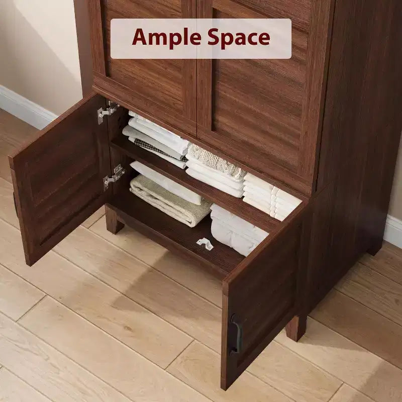 Armadio Guardaroba in Legno Alto 183 cm con 4 Ante, Asta Appendiabiti e Ripiani Regolabili, Armadio Autoportante per Vestiti per Camera da Letto